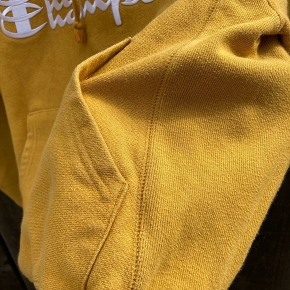 Women's Champion Sweatshirt Yellow Spell-Out Triple S Cotton Reverse Weave - Picture 5 of 12